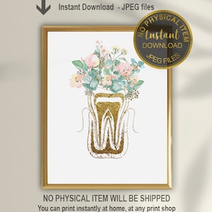 Arte dentale floreale, regalo dentista, poster dentale, stampa dentale, anatomia dentale, dentale ufficio parete Decor, Dental Hygienist Regalo,Carta d'arte dente