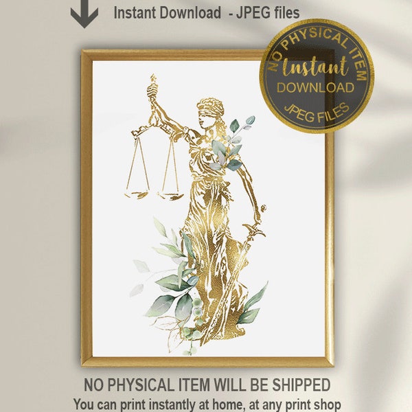 Lawyer Office Decor, Watercolor, Lawyer Gift, Lady Justice Art, Lawyer Art, Lawyer Print,  Law Student Gift, Graduation, Printable Art