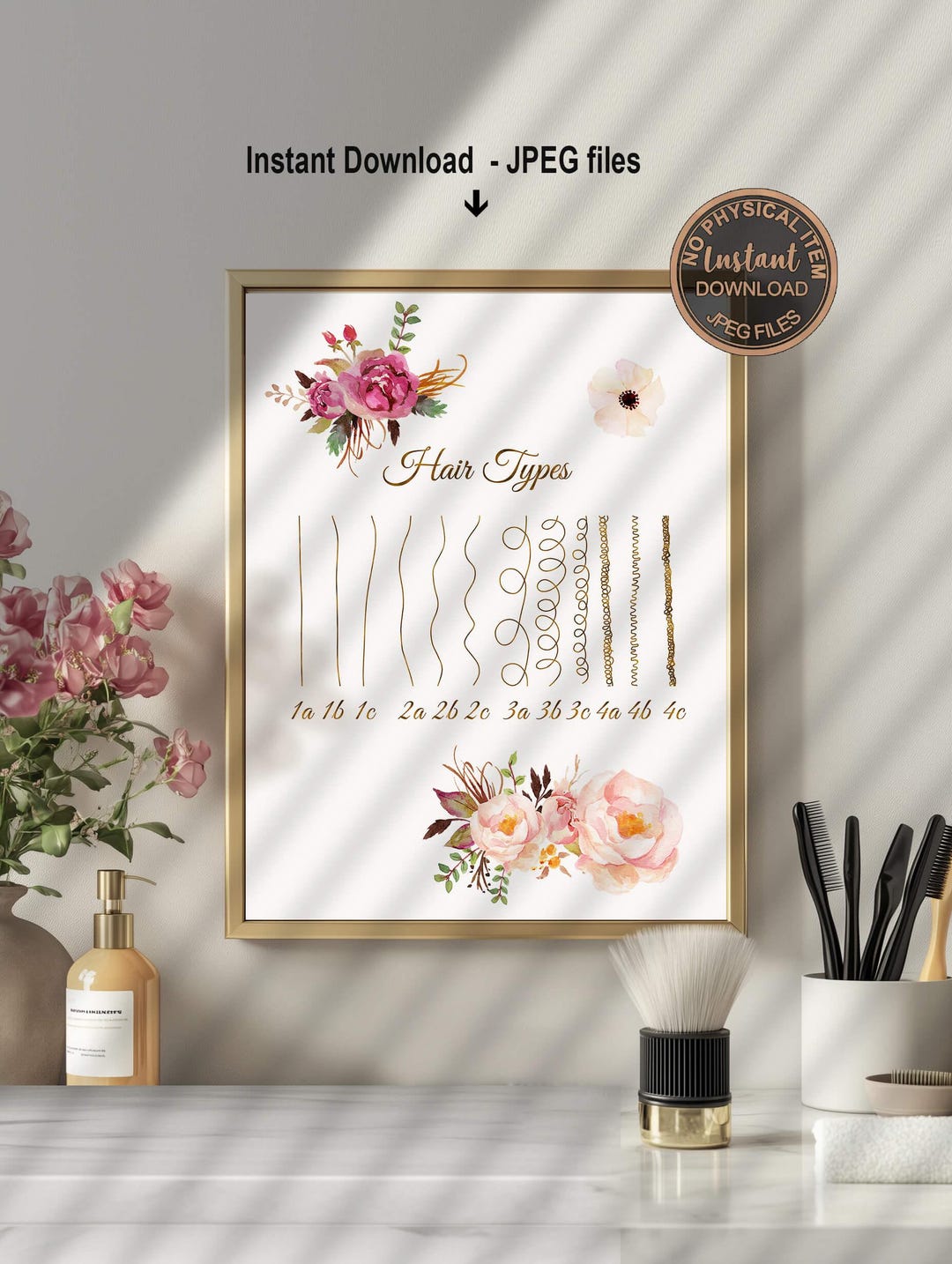 Hair Type Chart Printable Art Hair Stylist Wall Decor Hair Salon