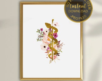 Rod of Asclepius, Caduceus Art, Medicine Symbol , Doctor Graduation Gift, Nurse Graduation Gift, Nurse Gift, Doctor Gift Doctor Office Decor