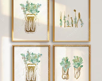 Dental Wall Art Set of 4 Printable, Dental Art Prints, Dentist Gift, Dental Hygienist Gift, Dentist Office Decor, Instant Download