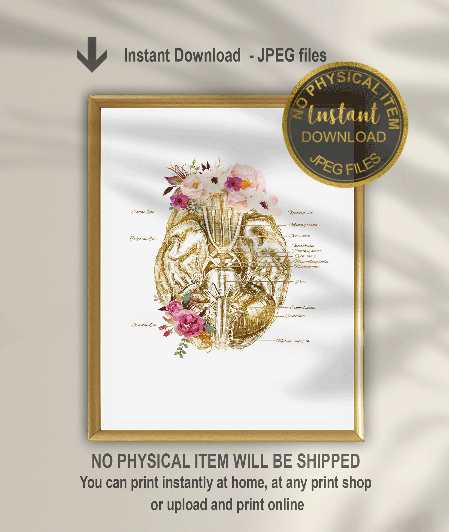 Floral Brain Anatomy Art Print, Medical Brain Wall Art, Neurologist ...