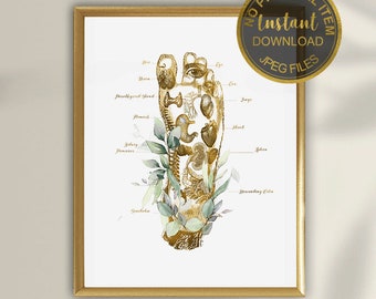 Foot Reflexology Art Print, Reflexology Foot Poster, Massage Therapist Decor, Podiatrist Office Wall Art, Reflexologist Gift, Printable