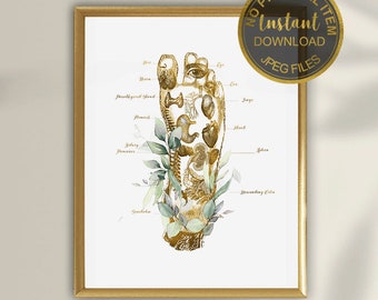 Foot Reflexology Art ,Massage Therapist Decor, Reflexologist Gift, Podiatry Art, Podiatrist Gift, Massage Print, Reflexology Chart Printable