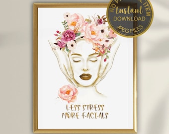 Printable Spa Decor, Facials Art,Beauty Salon Decor, Esthetician Decor, Facial Massage Art Print, Massage Therapist Gift, Wellness Art Print