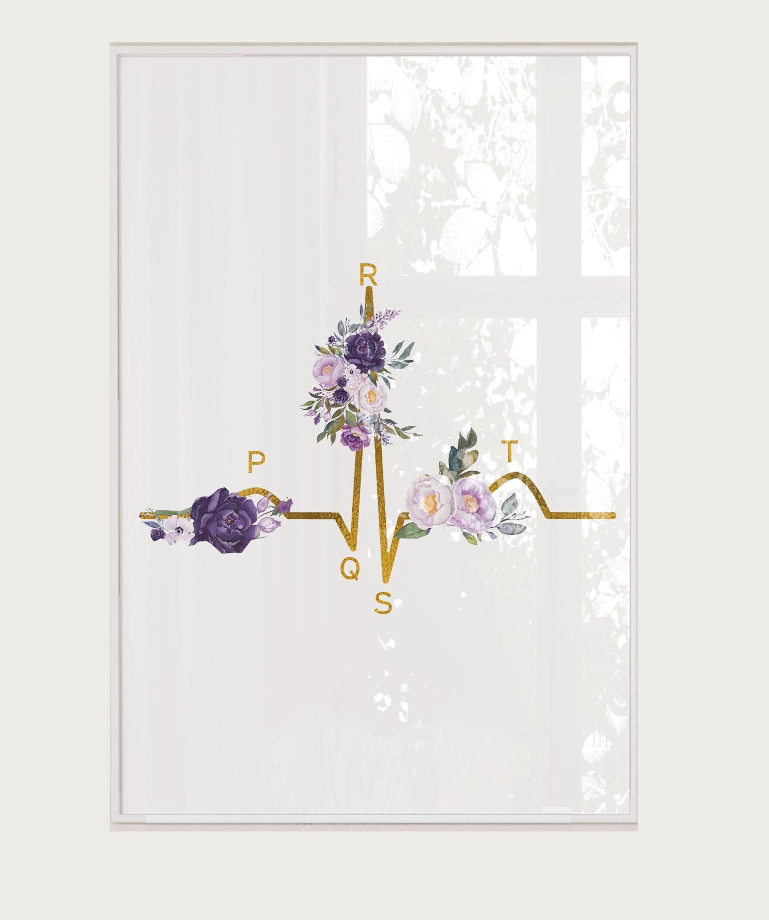 Gold Floral Medical Wall Art Set, Anatomy Heart Stethoscope EKG Prints ...