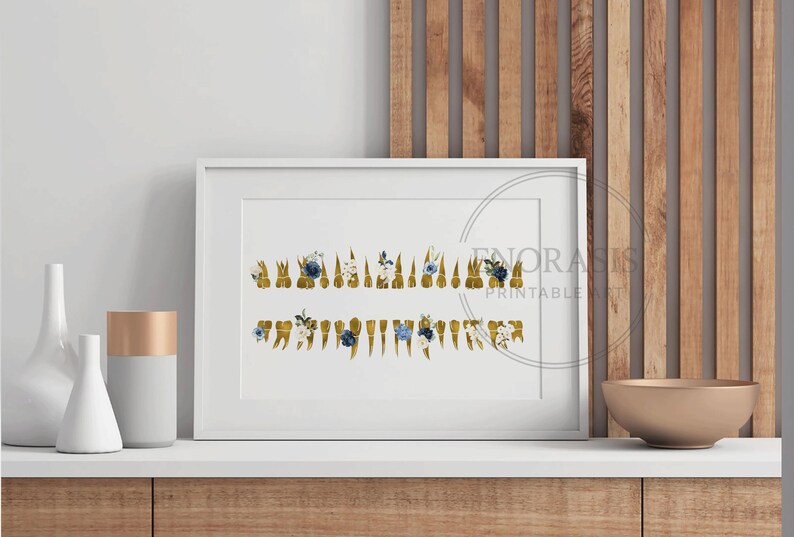 Floral Tooth Anatomy Poster, Teeth Chart Printable, Dentist Office Decor, Dental Hygienist Gift, Dental Student Print, Digital Download image 3