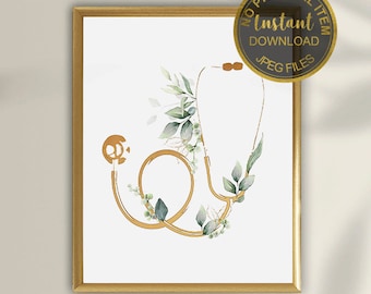 Floral Stethoscope Print, Doctor Office Wall Art, Medical Wall Decor, Doctor Gift, Printable Medical Art