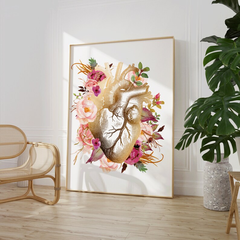 Floral Anatomical Heart Art Print | Heart Anatomy Poster for Doctor ...