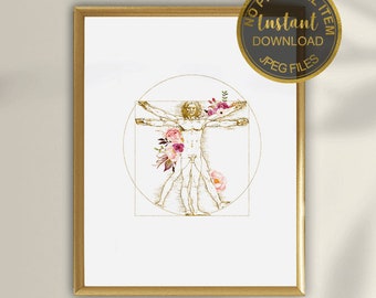 Vitruvian Man, Anatomy Art,  Leonardo Da Vinci Print, Science Art, Doctor office Decor, Gift for Doctor, Medicine Art, L'Uomo Vitruviano