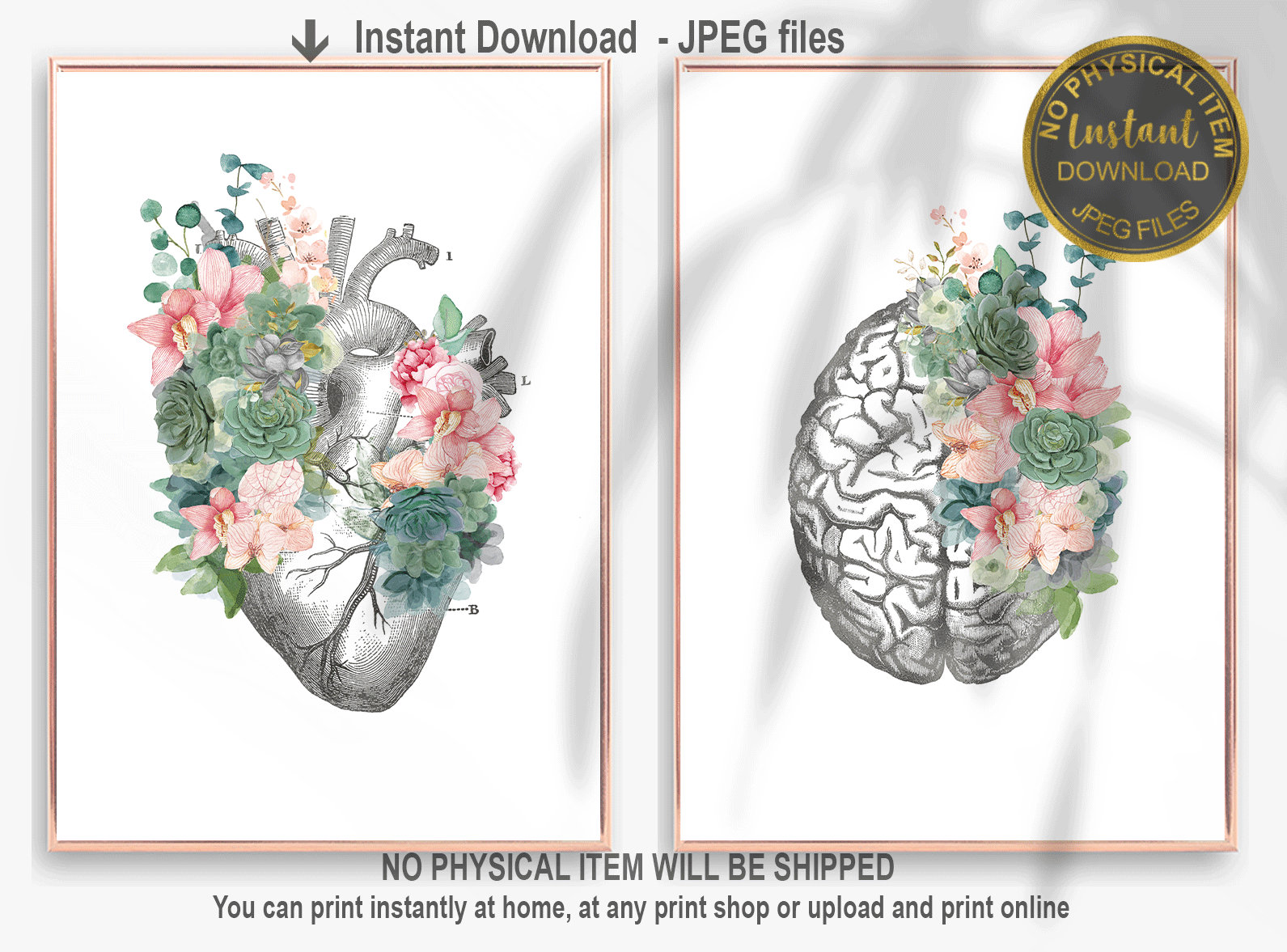Anatomy Art Set, Heart and Brain Print, Doctor Office Decor, Nurse Gift ...