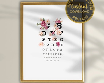 Eye Chart Wandkunst für Augenoptiker, Optometrie Büro Dekor, Augenärztin Geschenk, Augenoptik Klinisch Print (Digitaler Download)