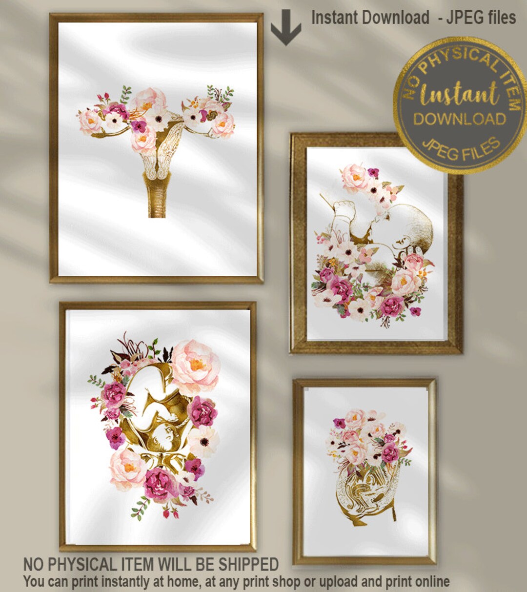 Floral Gynecology Art Prints Set, Gynecology Wall Art, Midwife & Doula ...