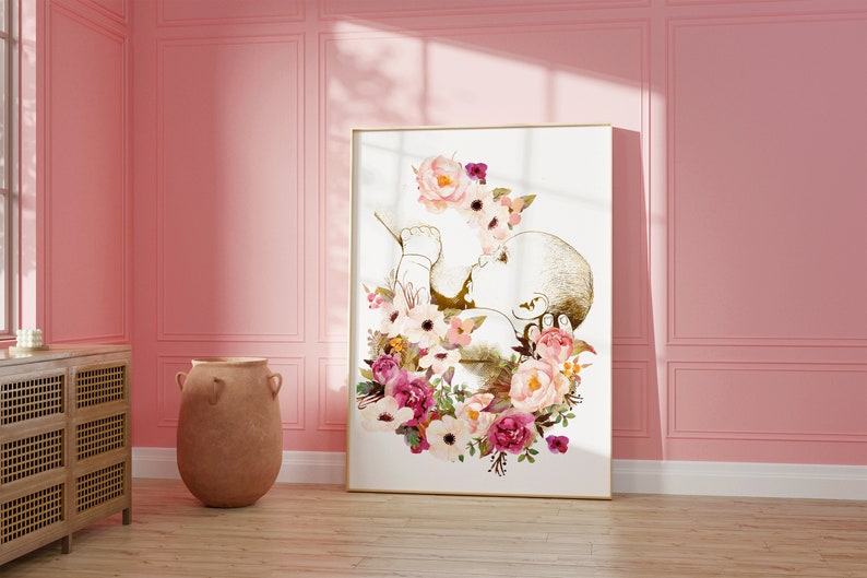 May include: A watercolor illustration of a baby in the womb surrounded by pink, white, and purple flowers.