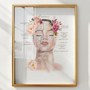 Póster de anatomía facial para decoración de esteticistas, arte mural para spa médico, regalo para enfermeras inyectoras, tabla de anatomía imprimible para clínicas de belleza.