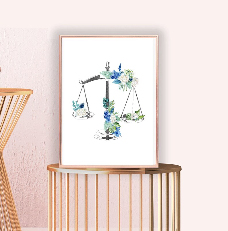Lawyer Office Wall Art Floral Scales of Justice Lawyer Gift | Etsy