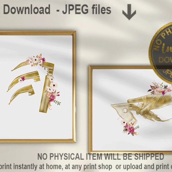 Laryngoskop Kunstdruck, Floral Anästhesie Instrument Wandkunst, Geschenk für Anästhesiologen & CRNA (Digitaler Download)