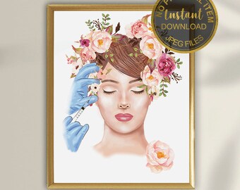 Arte mural con inyección de bótox, decoración imprimible para esteticista, arte mural para spa médico, decoración para consultorio de dermatología, arte para clínica estética, regalo para esteticista