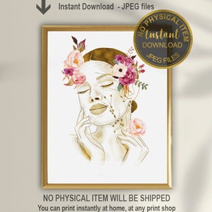Lymphatic Drainage Massage Print: Floral Face Spa Art (Digital Download)