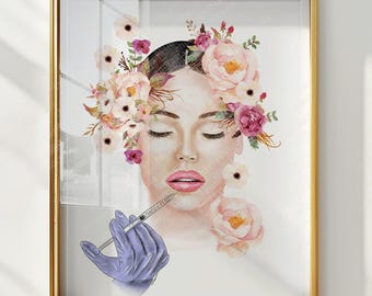 Väggkonst för läppfyllare, Botox-injektordekor, utskrivbar hudvårdsklinik, väggkonst för medicinsk spa, present till estetisk injektor