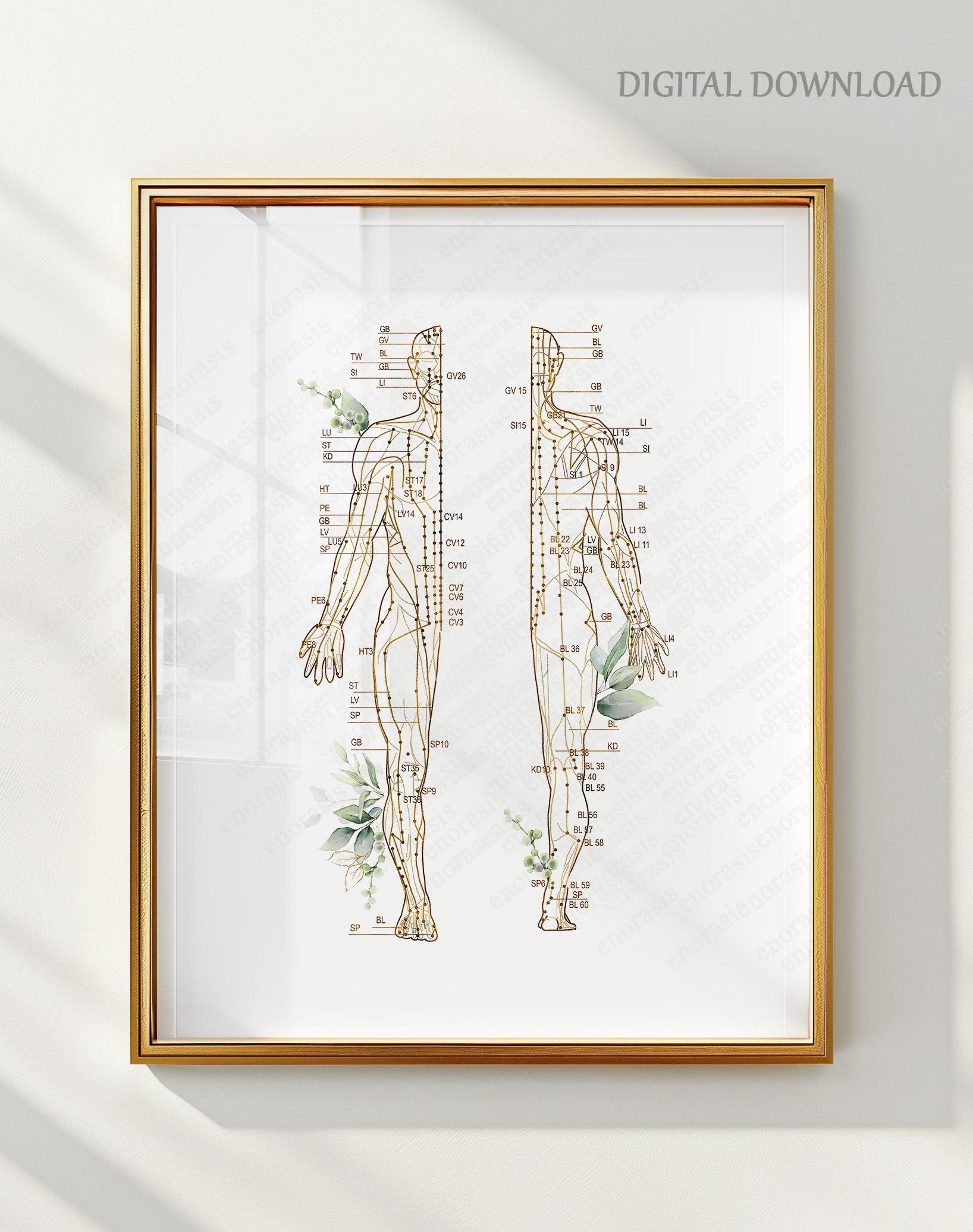 Acupuncture Points Chart Printable, Full Body Meridians Poster, TCM ...