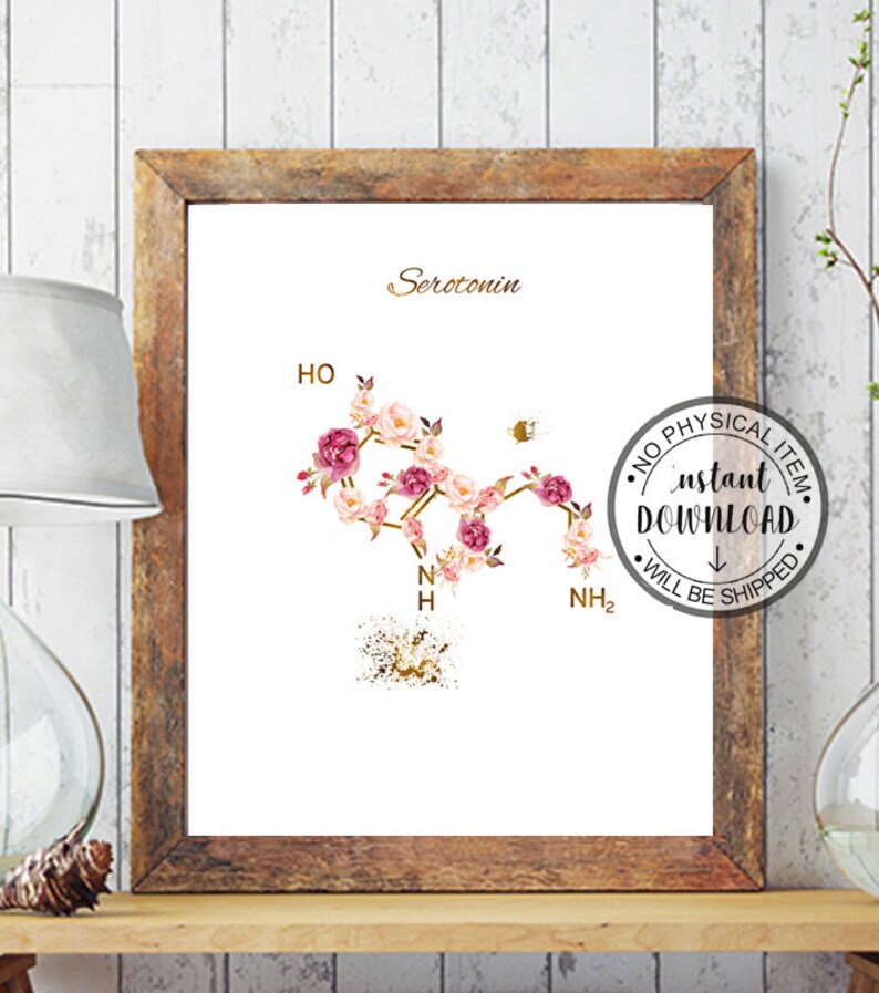 Serotonin Molecule Serotonin Art Print Happiness Molecule Etsy