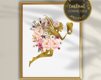 Floral Tooth Fairy Wall Art  Dentist Office Decor for Kids, Pediatric Dental Art (Digital Download)