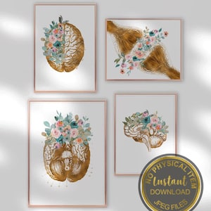 Therapy Office Decor, Psychology Prints, Brain Art Prints, Psychologist Office Art, Floral Brain Anatomy Art, Psychiatrist Gifts, Graduation