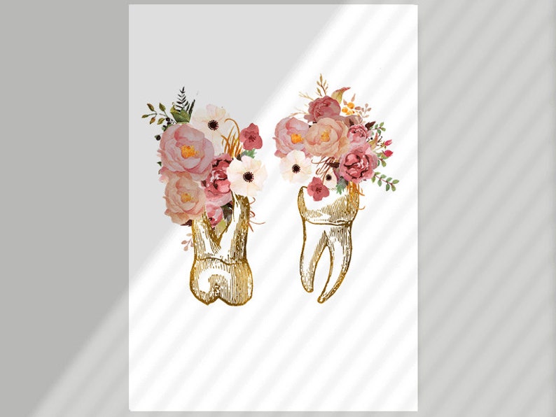 Floral Dental Art Set Dental Instruments Print Tooth Anatomy Etsy