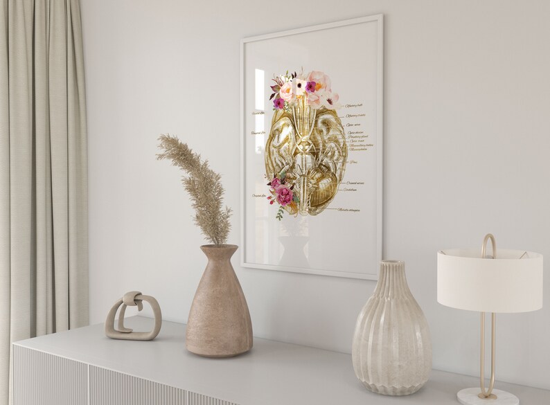 Floral Brain Anatomy Art Print, Medical Brain Wall Art, Neurologist ...