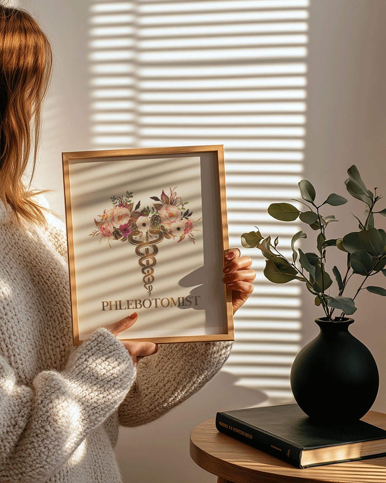 Phlebotomist Gift: Phlebotomy Art Print with Caduceus for Graduation & Tech, Unique Enorasis Wall Decor image 2