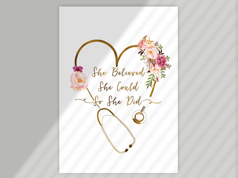 Kosmetiktasche „She Believed She Could So She Did“ – Geschenk Für Krankenschwester, Absolventin, 23,5x17 Cm, Beige