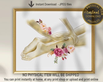Leg Massage Therapy Art Print for Treatment Rooms | Floral Massage Poster for Wellness & Spa Clinics | Digital Download