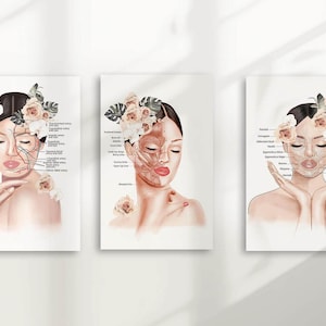 Poster gezichtsanatomie - grafiek spieren, aders, slagaders en botox-punten digitale download voor klinieken, medische spa's en verpleegkundigeninjectoren