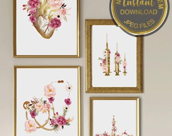 Nurse Office Wall Art Set, Medical Heart Anatomy Prints, RN Clinic Decor, Healthcare Wall Art, Nurse Gift, Digital Download