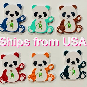 Panda Wood Buttons, Cute & Colorful Panda Bears, 6 Mixed Colors, 28x26x2mm with 2 holes, approx. 1&quot; tall, Any quantity, Fast ship from USA