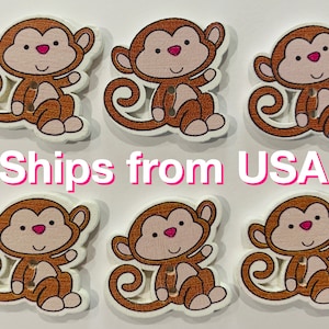 Monkey Wood Buttons, Cute & Colorful Monkeys, 28x29x2.5mm with 2 holes, approximately. 1 1/4&quot; tall, Any quantity, Fast ship from USA