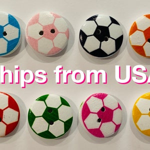 Soccer Ball Wood Buttons, Cute & Colorful Balls, 8 Mixed Colors, 20x4mm with 2 holes, approx. 3/4&quot; round, Any quantity, Fast ship from USA