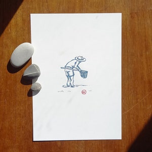 Landing net - linocut