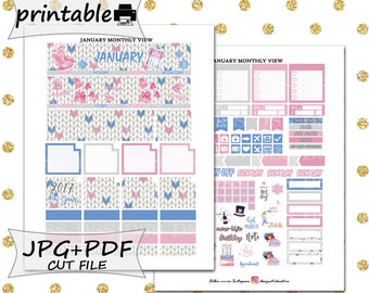 January Monthly View Stickers/Erin Condren Planner Stickers/Printable Planner Stickers/January Printable Planner Stickers/Monthly view kit