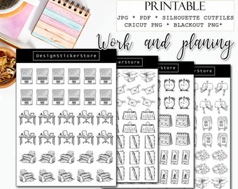 WORK and PLANNING printable icon set/Monochrome doodle icon set/Work stickers/Printable planner stickers