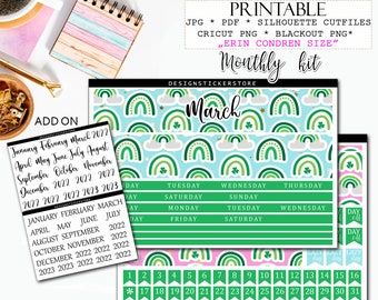March monthly view kit/Printable planner stickers/Printable monthly kit/St patricks day planner stickers/Printable march kit