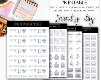 LAUNDRY DAY printable icon set/Watercolor laundry sticker set/Printable planner stickers