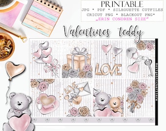 VALENTINES TEDDY printable planner Stickers/Happy Planner Stickers/Printable Planner Stickers/Printable Valentines Stickers