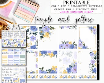 PURPLE and YELLOW FLOWER deco stickers/Printable planner stickers/floral stickers/floral printable