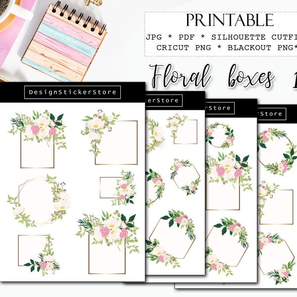 FLORAL BOXES 1 printable planner stickers/Printable floral deco/Printable planner stickers