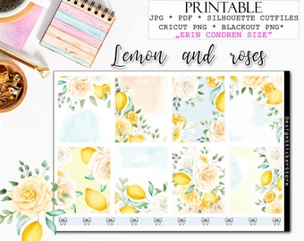 LEMON AND ROSES printable planner stickers/Floral printable weekly kit/Floral deco stickers/Printable planner stickers