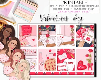 VALENTINES DAY printable planner stickers/Valentines weekly kit/Printable february monthly/Peintable valentines day stickers