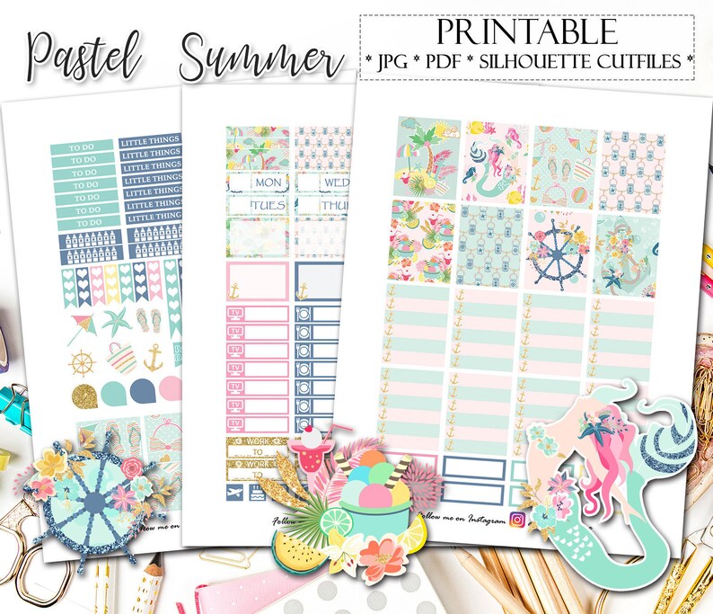 pastel summer weekly kitprintable planner stickerssummer etsy