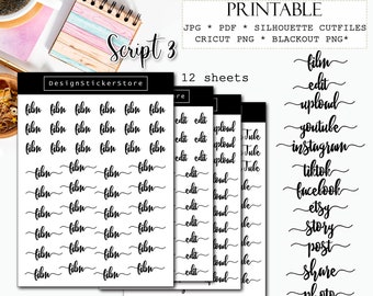 SCRIPT 3 stickers/Printable Planner Stickers/Social media printable scripts/Post share story script stickers